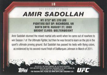 2011 Topps UFC Moment of Truth #18 Amir Sadollah Back