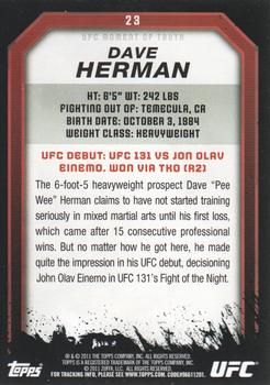 2011 Topps UFC Moment of Truth #23 Dave Herman Back