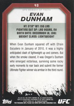 2011 Topps UFC Moment of Truth #40 Evan Dunham Back