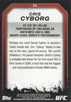 2011 Topps UFC Moment of Truth #55 Cris Cyborg Back