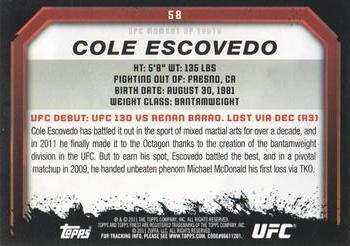 2011 Topps UFC Moment of Truth #58 Cole Escovedo Back