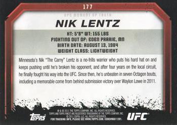 2011 Topps UFC Moment of Truth #177 Nik Lentz Back