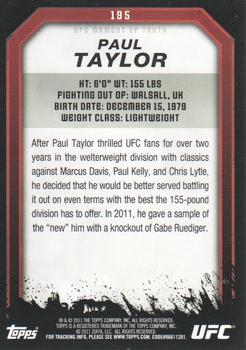 2011 Topps UFC Moment of Truth #195 Paul Taylor Back