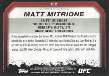2011 Topps UFC Moment of Truth #212 Matt Mitrione Back