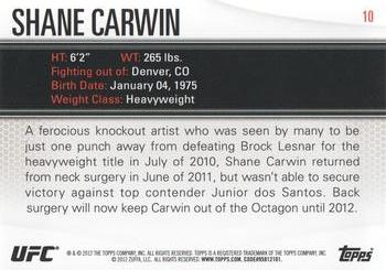 2012 Topps UFC Knockout #10 Shane Carwin Back