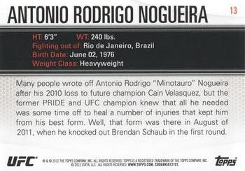 2012 Topps UFC Knockout #13 Antonio Rodrigo Nogueira Back