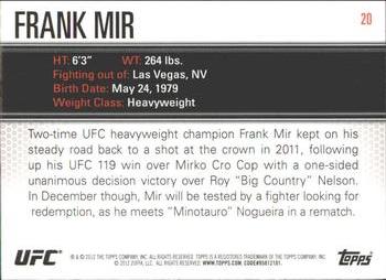 2012 Topps UFC Knockout #20 Frank Mir Back