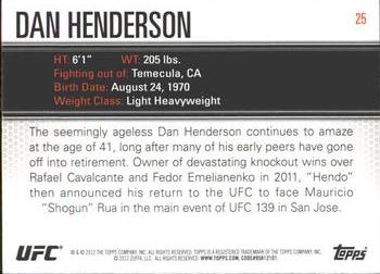 2012 Topps UFC Knockout #25 Dan Henderson Back