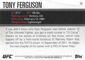 2012 Topps UFC Knockout #29 Tony Ferguson Back