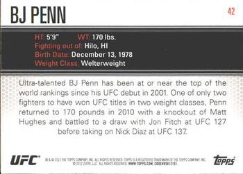 2012 Topps UFC Knockout #42 BJ Penn Back