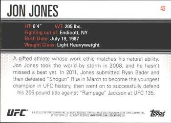 2012 Topps UFC Knockout #43 Jon Jones Back
