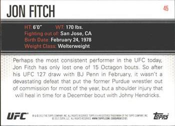 2012 Topps UFC Knockout #45 Jon Fitch Back