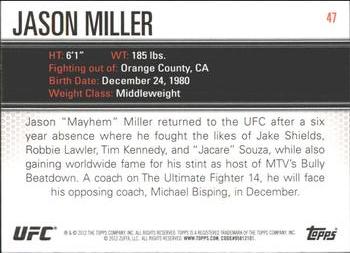 2012 Topps UFC Knockout #47 Jason Miller Back