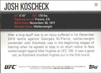 2012 Topps UFC Knockout #50 Josh Koscheck Back