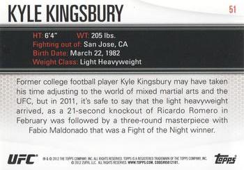 2012 Topps UFC Knockout #51 Kyle Kingsbury Back