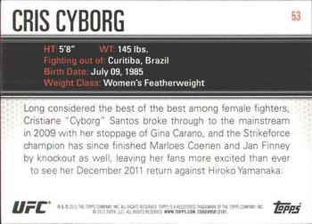 2012 Topps UFC Knockout #53 Cris Cyborg Back