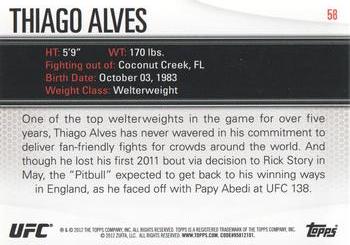 2012 Topps UFC Knockout #58 Thiago Alves Back