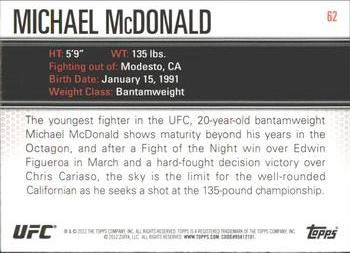 2012 Topps UFC Knockout #62 Michael McDonald Back