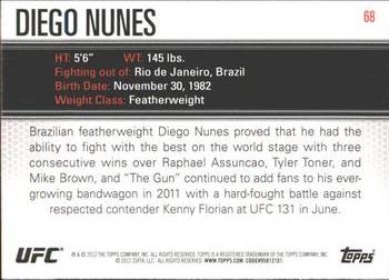 2012 Topps UFC Knockout #68 Diego Nunes Back