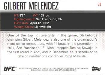 2012 Topps UFC Knockout #72 Gilbert Melendez Back