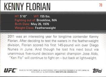 2012 Topps UFC Knockout #78 Kenny Florian Back