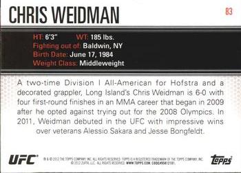 2012 Topps UFC Knockout #83 Chris Weidman Back