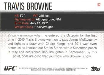 2012 Topps UFC Knockout #92 Travis Browne Back