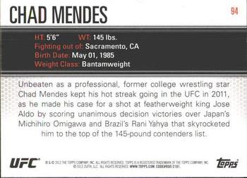2012 Topps UFC Knockout #94 Chad Mendes Back