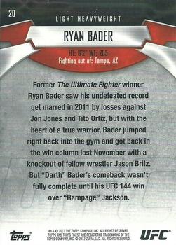 2012 Finest UFC #20 Ryan Bader Back