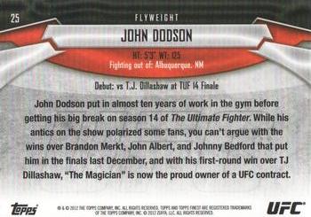 2012 Finest UFC #25 John Dodson Back