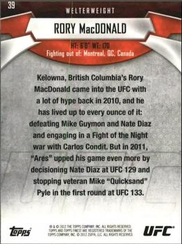 2012 Finest UFC #39 Rory MacDonald Back