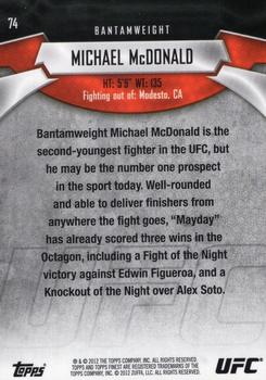 2012 Finest UFC #74 Michael McDonald Back