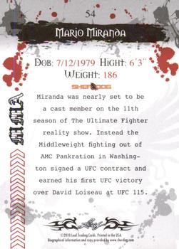 2010 Leaf MMA #54 Mario Miranda Back