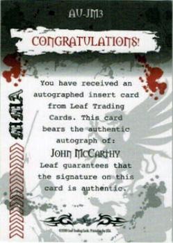 2010 Leaf MMA - Autographs Gold #AUJM3 John McCarthy Back