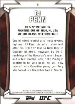 2013 Topps UFC Knockout #8 BJ Penn Back