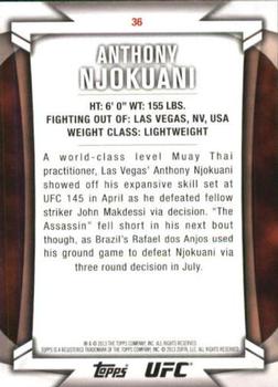 2013 Topps UFC Knockout #36 Anthony Njokuani Back