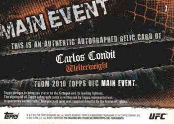 2010 Topps UFC Main Event - Autograph Relics #7 Carlos Condit Back