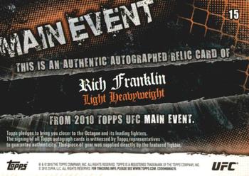 2010 Topps UFC Main Event - Autograph Relics #15 Rich Franklin Back