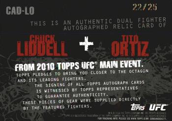 2010 Topps UFC Main Event - Chrome Dual Autograph Relics #CADLO Chuck Liddell / Tito Ortiz Back