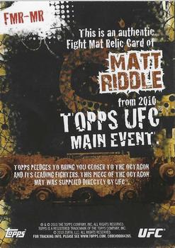 2010 Topps UFC Main Event - Fight Mat Relics #FMRMR Matt Riddle Back