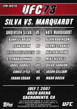 2010 Topps UFC Main Event - Fight Poster #FPR-UFC73 UFC 73 / Anderson Silva / Nate Marquardt / Tito Ortiz / Rashad Evans / Sean Sherk / Hermes Franca Back