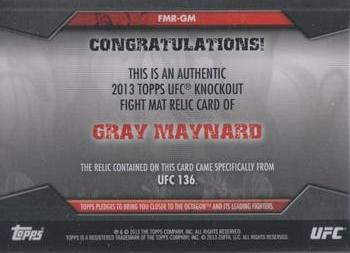 2013 Topps UFC Knockout - Fight Mat Relics Green #FMR-GM Gray Maynard Back