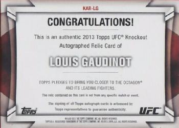 2013 Topps UFC Knockout - Fighter Relics Autographs #KAR-LG Louis Gaudinot Back