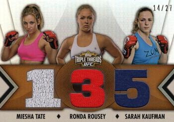 2013 Topps UFC Knockout - Triple Threads Relics Combos Sepia #TTRC-TRK Ronda Rousey / Miesha Tate / Sarah Kaufman Front