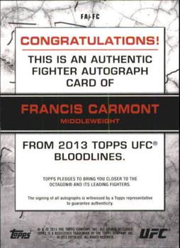 2013 Topps UFC Bloodlines - Autographs #FA-FC Francis Carmont Back