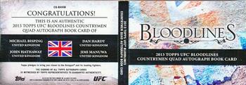 2013 Topps UFC Bloodlines - Countrymen Quad Autograph Booklets #CQ-BHHM Dan Hardy / John Hathaway / Michael Bisping / Jimi Manuwa Back