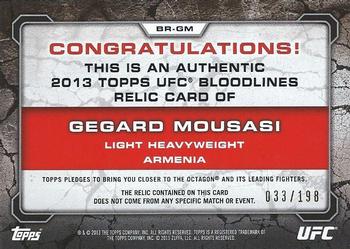 2013 Topps UFC Bloodlines - Fighter Relics #BR-GM Gegard Mousasi Back