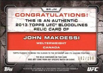 2013 Topps UFC Bloodlines - Fighter Relics #BR-JM John Makdessi Back