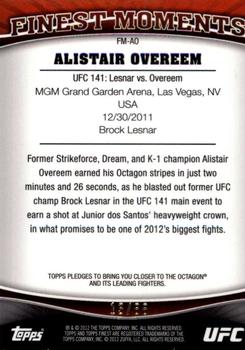 2012 Finest UFC - Finest Moments Refractors Gold #FM-AO Alistair Overeem Back