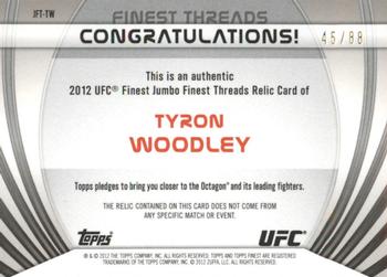 2012 Finest UFC - Finest Threads Jumbo Fighter Relics Refractors Gold #JFT-TW Tyron Woodley Back
